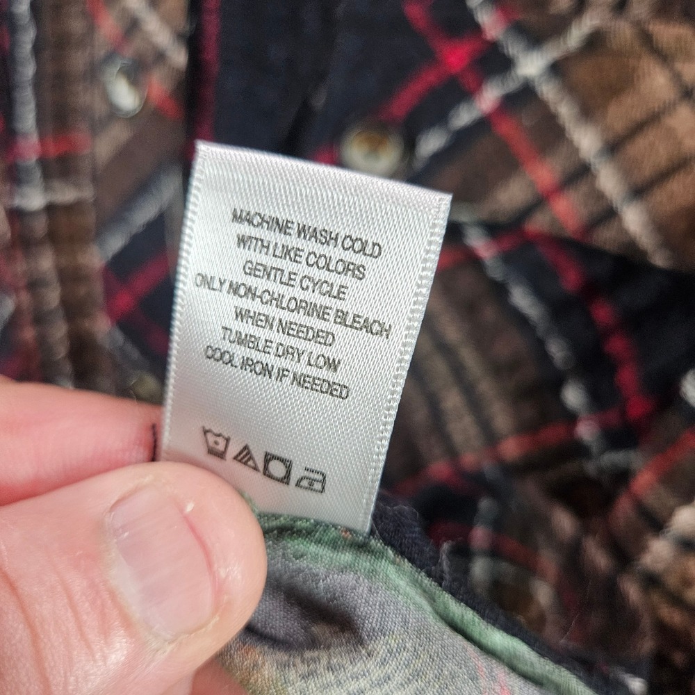 John Mark Womens XL Plaid Floral Mixed Media Button Down Shirt Textured Top Brwn - Picture 8 of 11